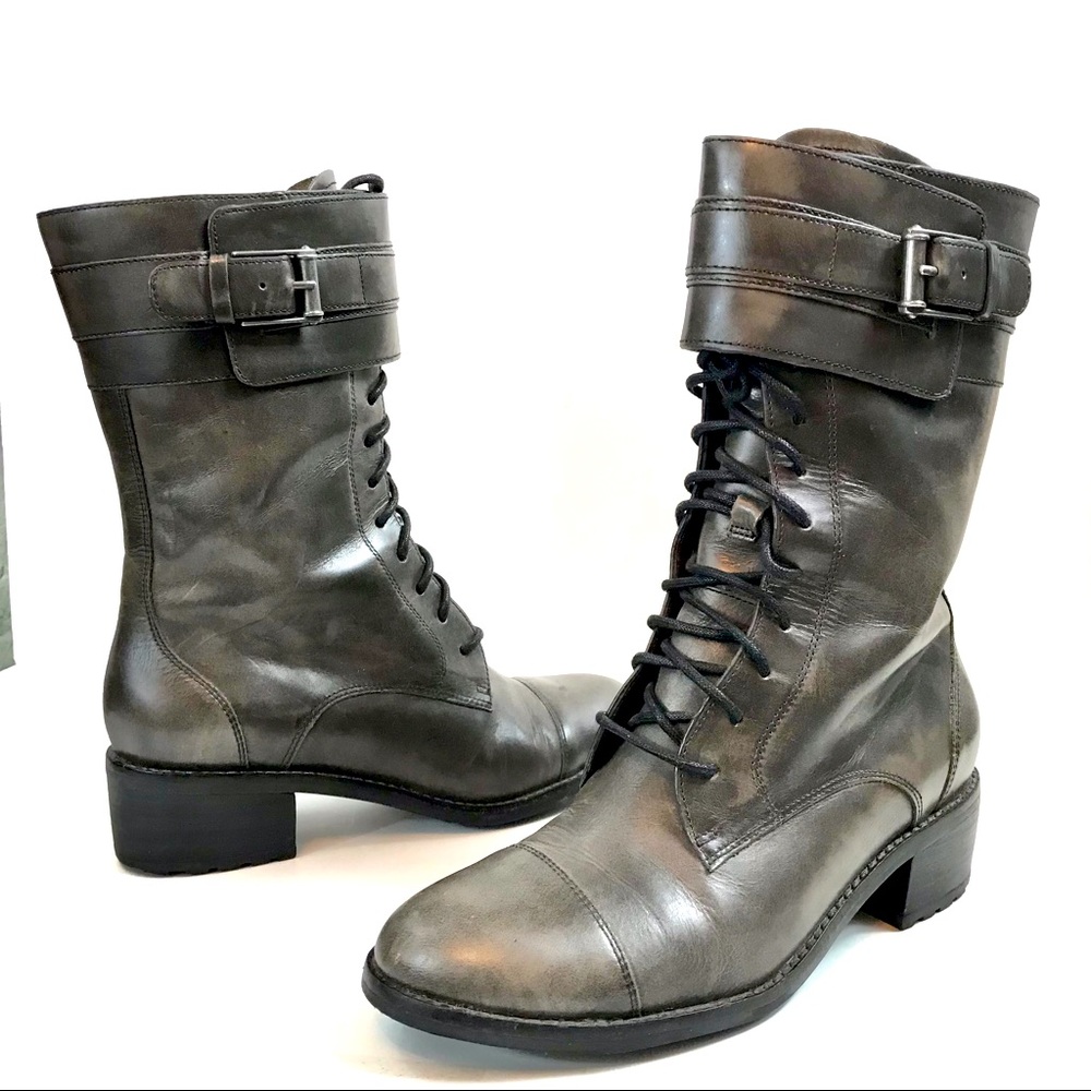 Cole Haan Nike Air Lace Up Combat Moto Boot Grey 6